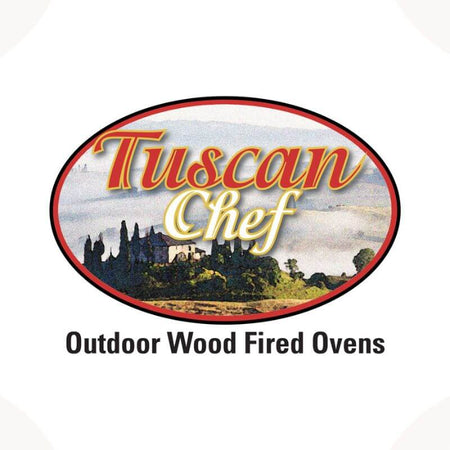 Logo of Tuscan Chef with the text 'Outdoor Wood Fired Ovens' underneath, centered on a plain white background.