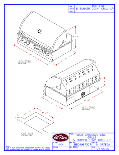 Cal Flame 5 Burner Built-In Convection Gas Grill BBQ19875CP