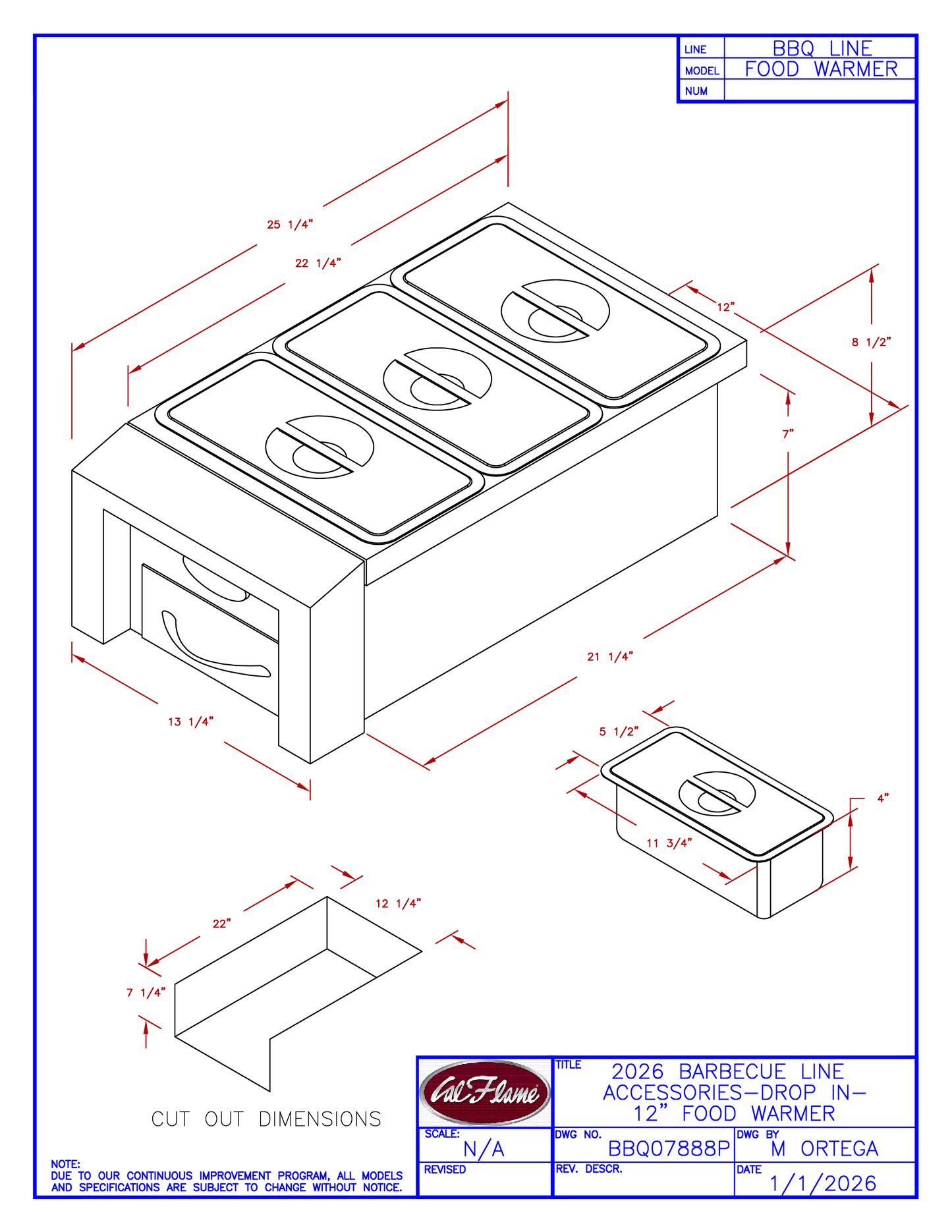 Cal Flame 12” Drop-In Food Warmer BBQ07888P