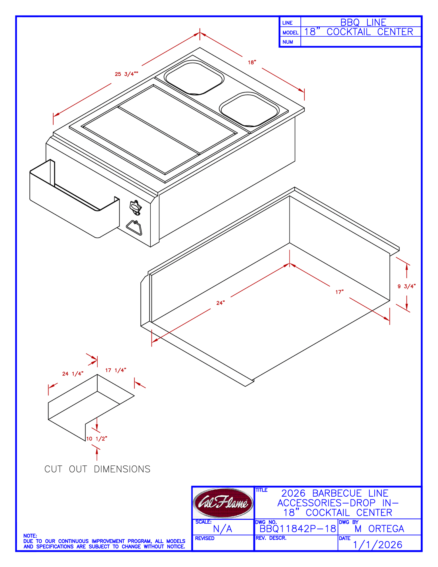 Cal Flame 18” Cocktail Center BBQ11842P-18