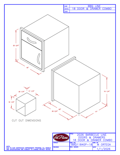 Cal Flame 18” Door & Drawer Combo BBQ11840P-18