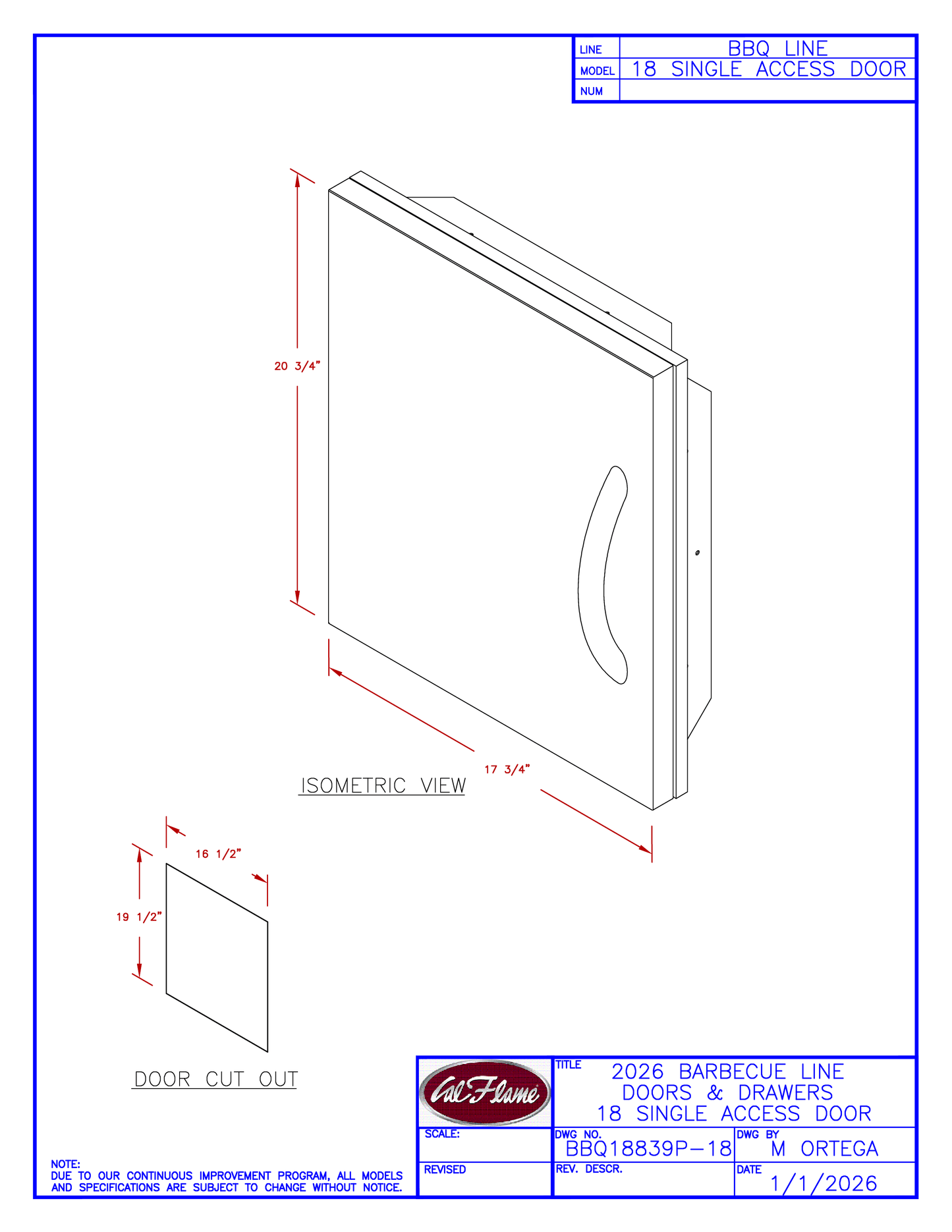 Cal Flame 18” Single Access Door BBQ18839P-18