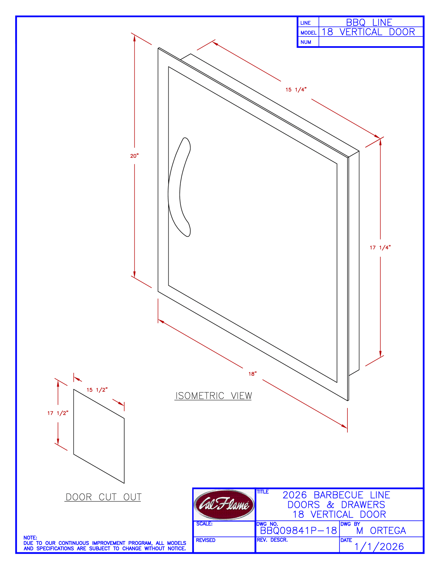 Cal Flame 18” Vertical Door BBQ09841P-18