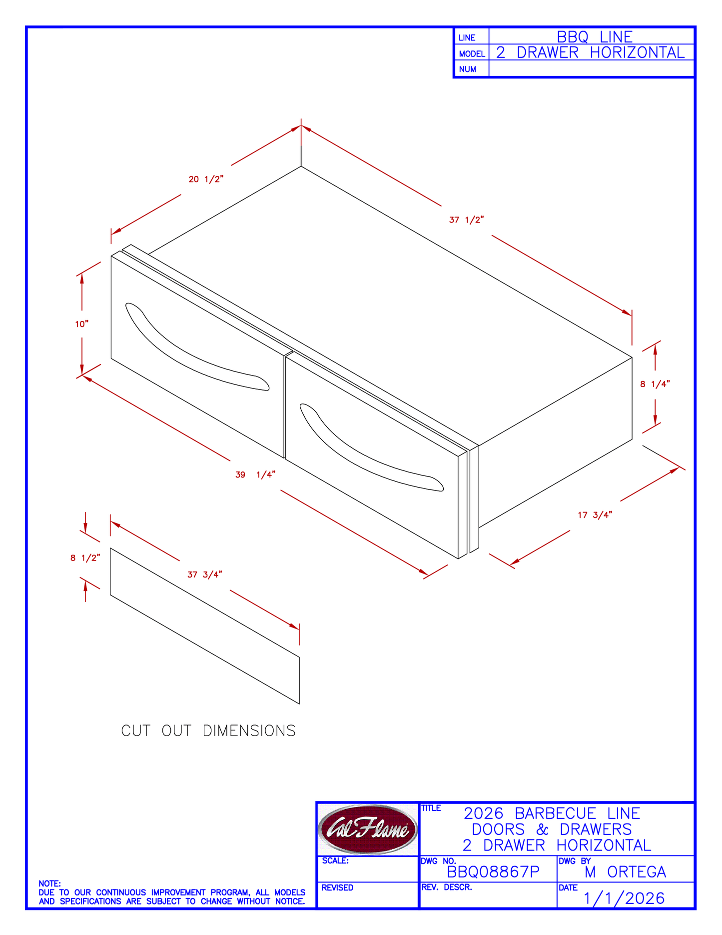 Cal Flame 2 Drawer Horizontal BBQ Bins BBQ08867