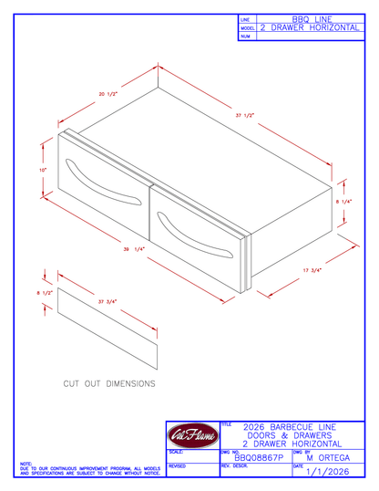 Cal Flame 2 Drawer Horizontal BBQ Bins BBQ08867