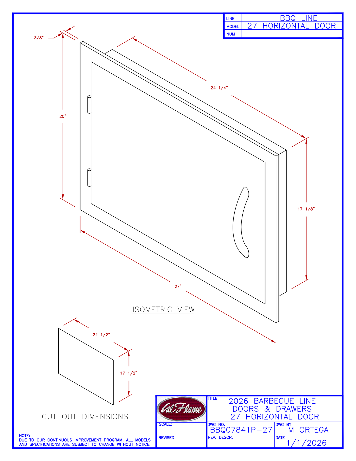 Cal Flame 27” Horizontal Door BBQ07841P-27