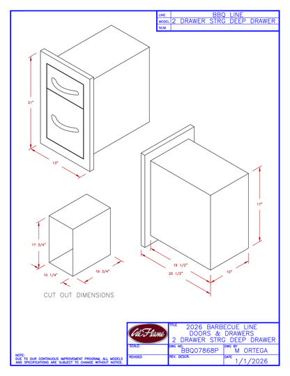 Cal Flame 2 Drawer Storage Deep Drawer BBQ07868P