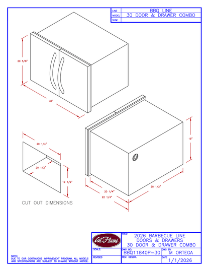 Cal Flame 30” Door & Drawer Combo BBQ11840P-30