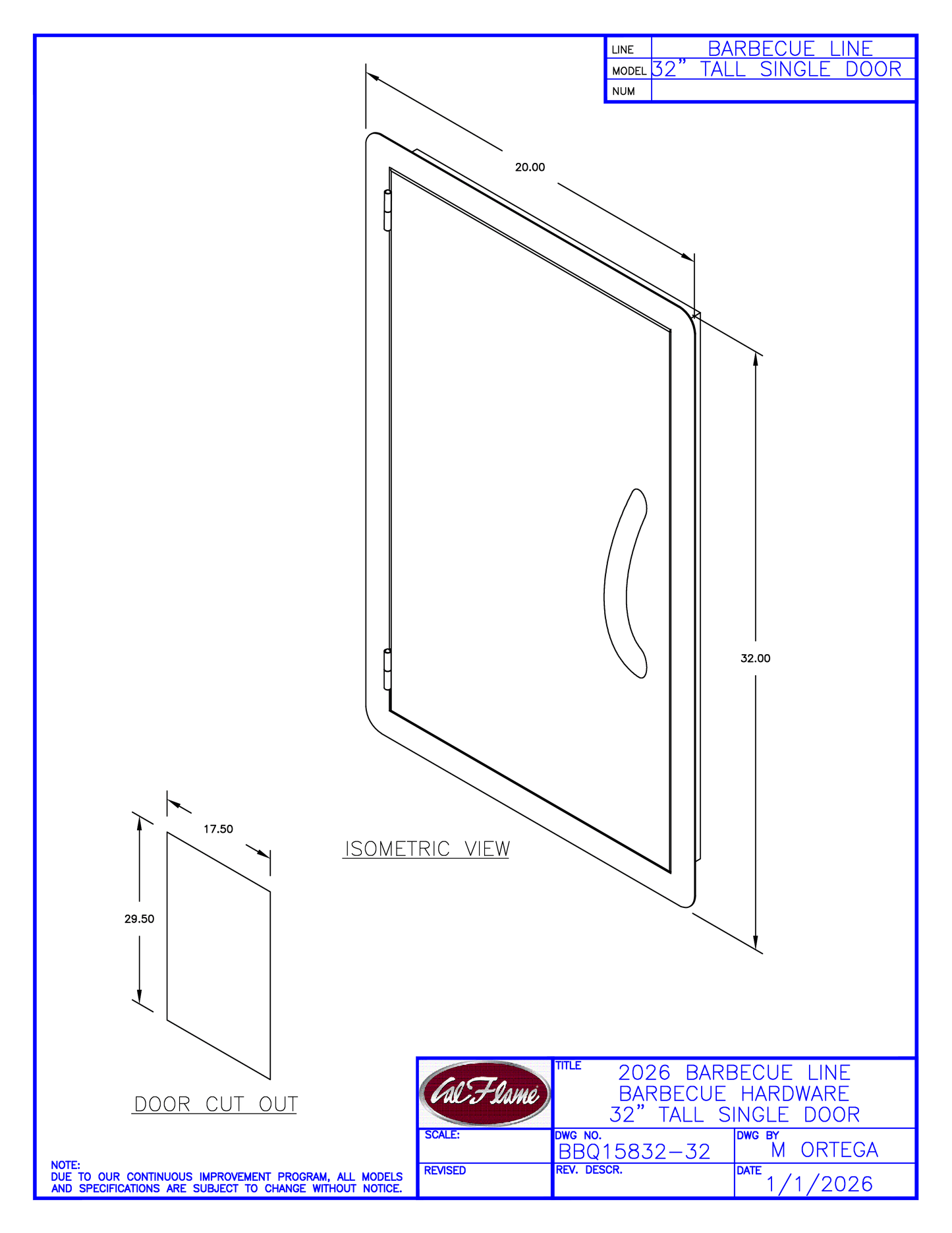 Cal Flame 32” Tall Single Door BBQ15832-32