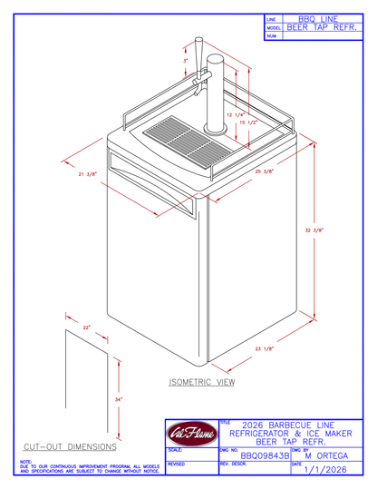 Cal Flame Beer Tap Refrigerator and Kegerator BBQ09843B