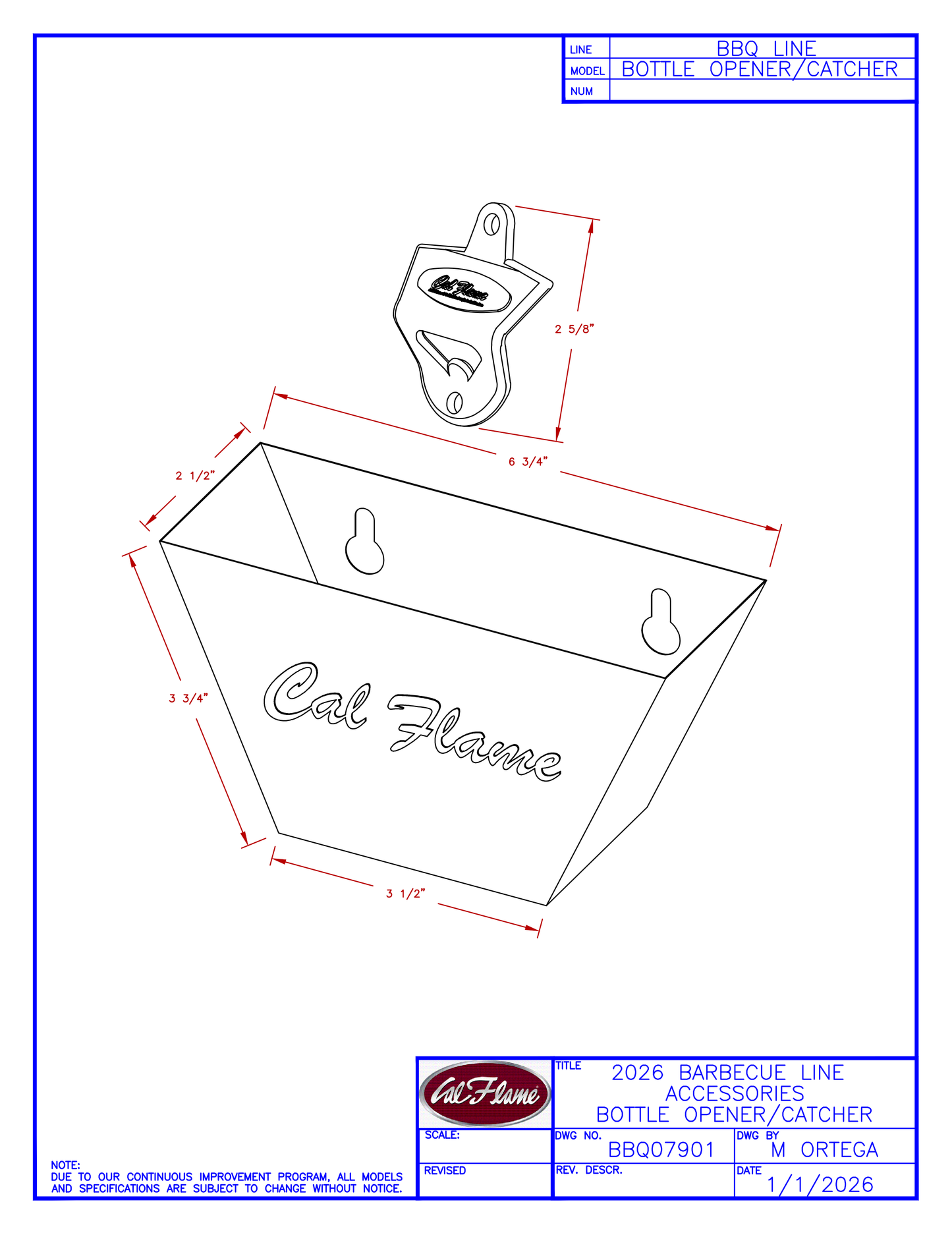 Cal Flame Bottle Opener and Catcher BBQ07901