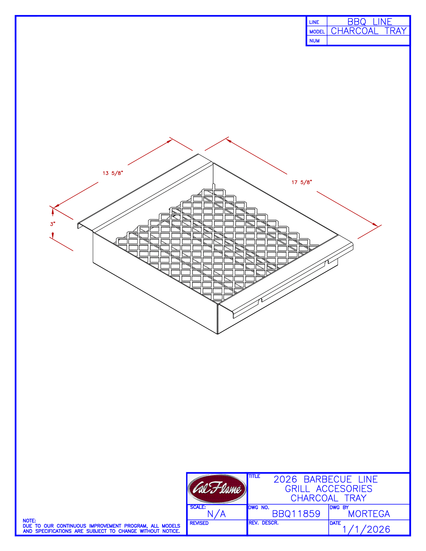 Cal Flame Charcoal Tray BBQ11859