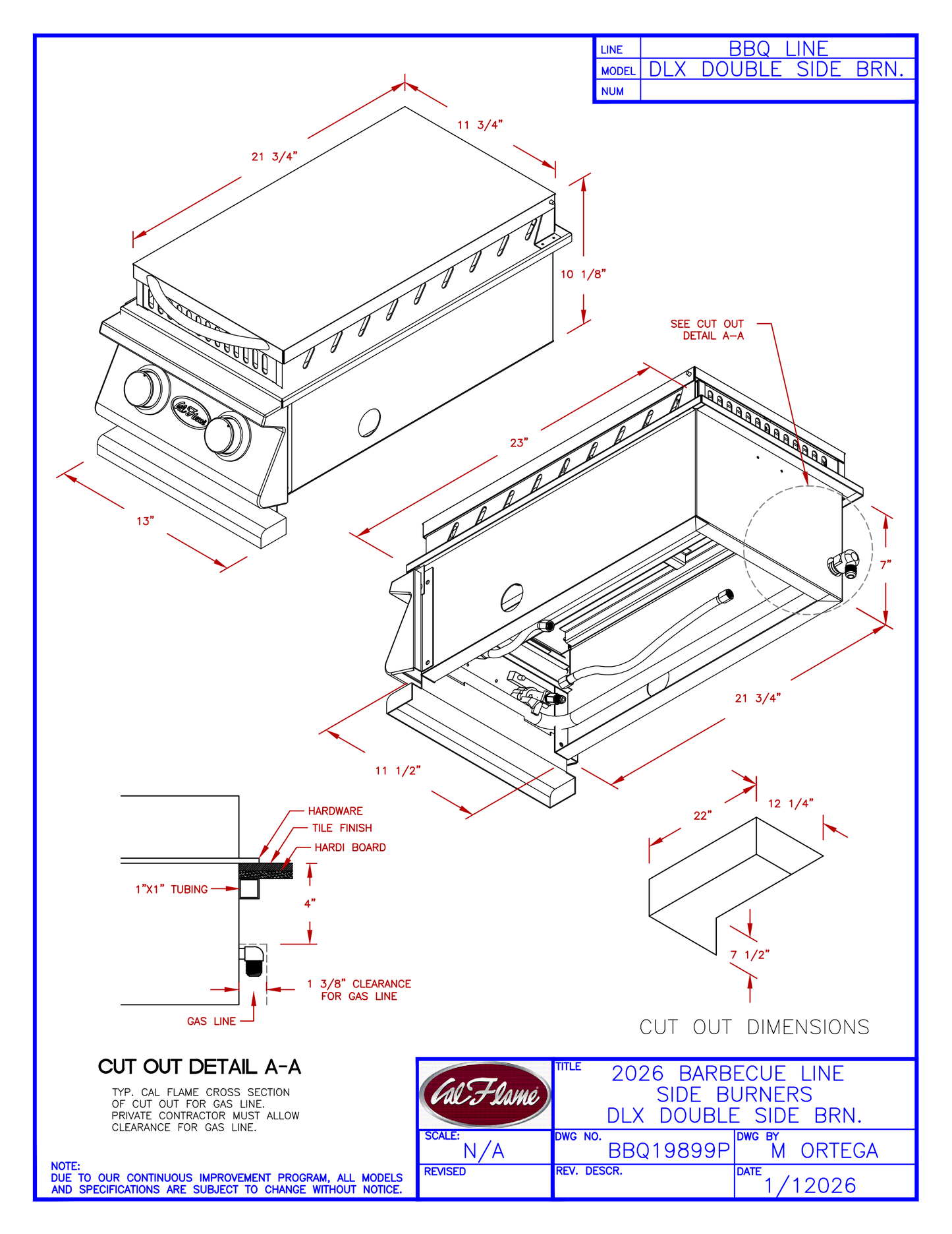 Cal Flame Deluxe Double Side Burner BBQ19899P