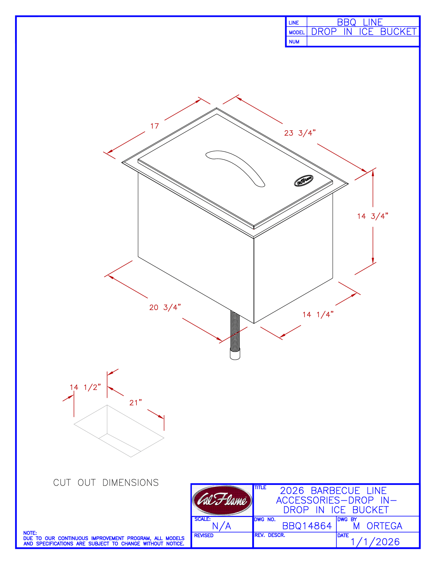 Cal Flame Drop-In Ice Bucket BBQ14864