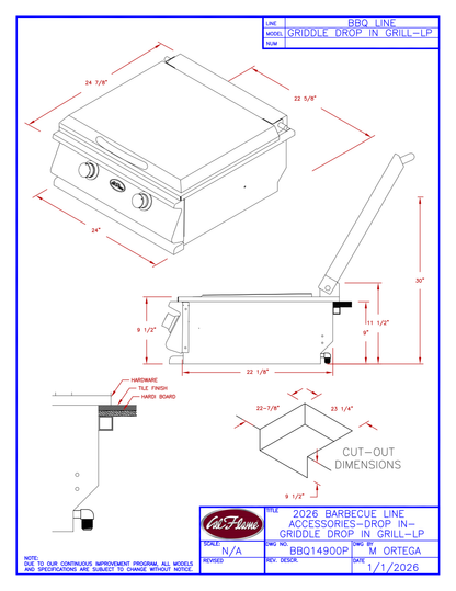 Cal Flame Drop-In Hibachi Flat Griddle BBQ14900P