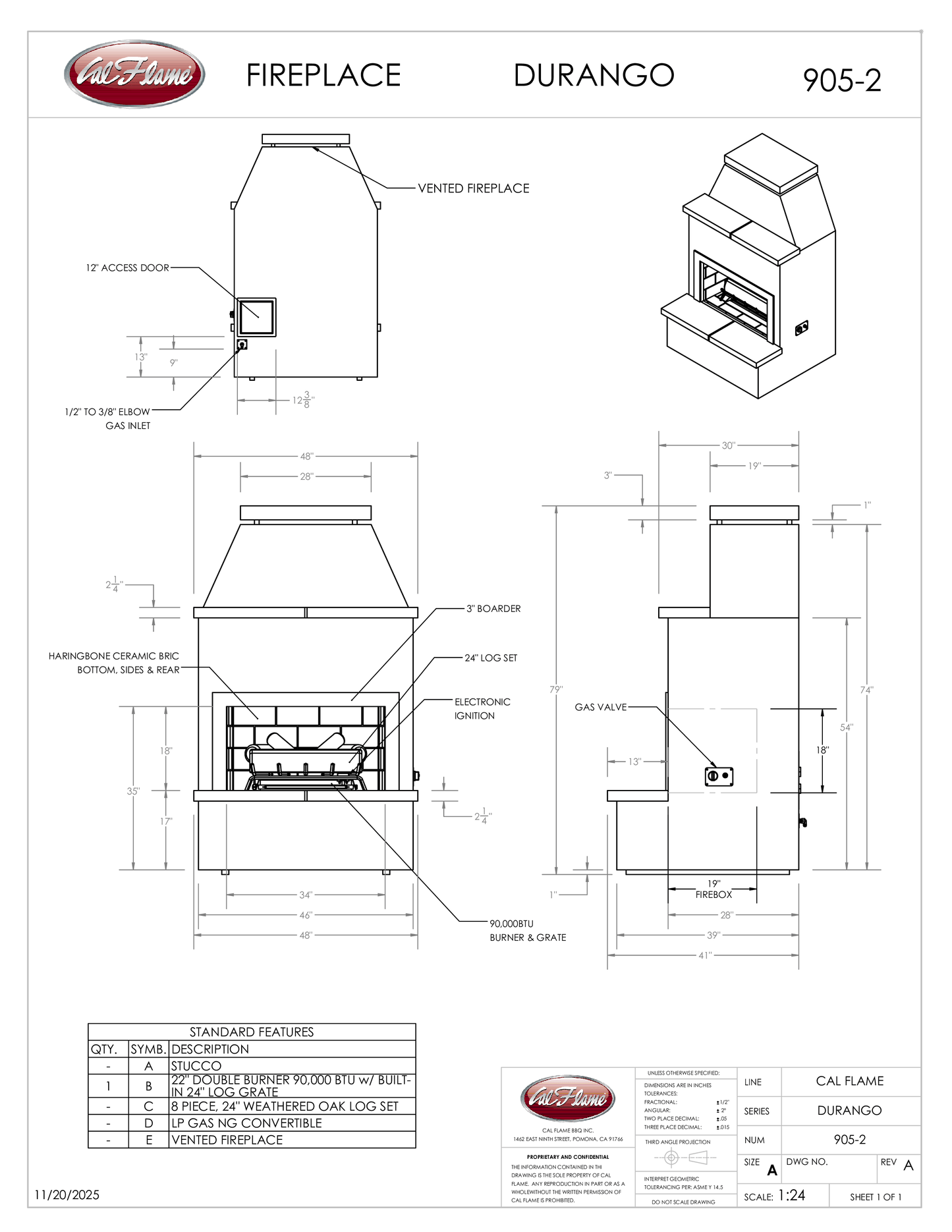 Cal Flame Platinum Series Durango - Modern Outdoor Gas Fireplace with Extended Bottom Mantel FRP905-2
