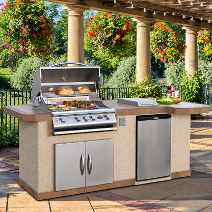 Cal Flame Escape Series Avalon Q BBQ Island with Grill BBK-820 R/L: Prefab Compact Outdoor Kitchen