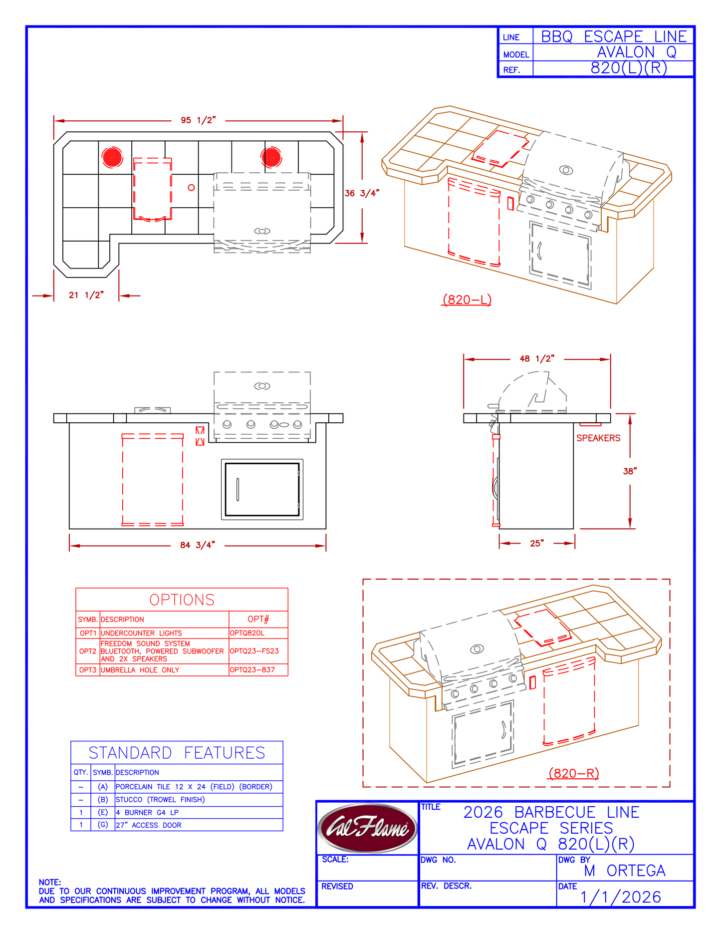 Cal Flame Escape Series Avalon Q BBQ Island BBK-820 R/L