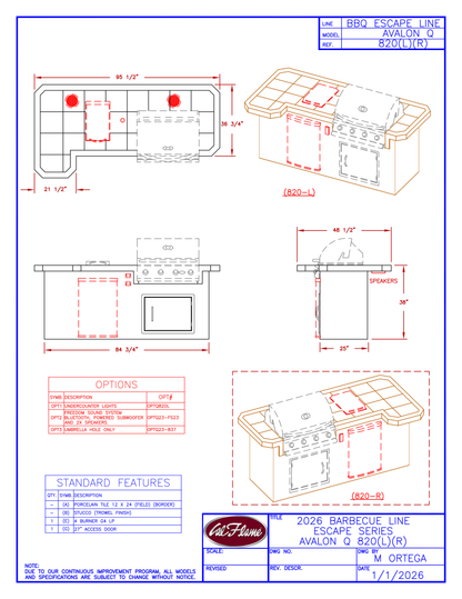Cal Flame Escape Series Avalon Q BBQ Island BBK-820 R/L