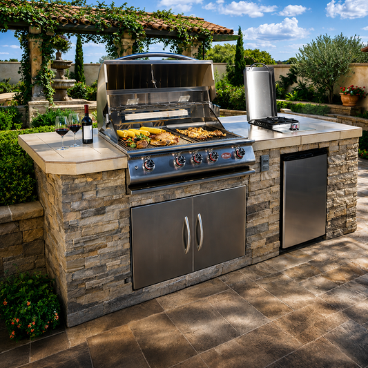 Cal Flame Escape Series Prefabricated Outdoor Kitchen: Baja Q BBQ Island with Grill BBK-710