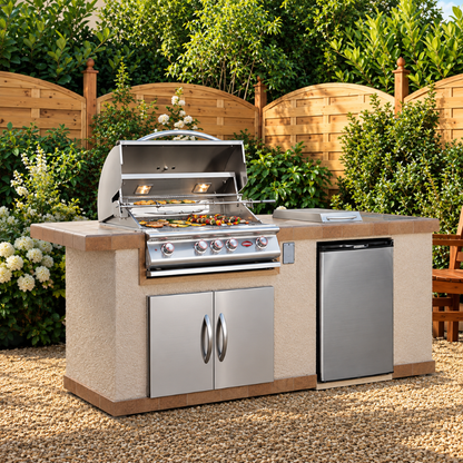Cal Flame Escape Series Bel Air Q BBQ Island with Grill BBK-810: Prefab Compact Outdoor Kitchen