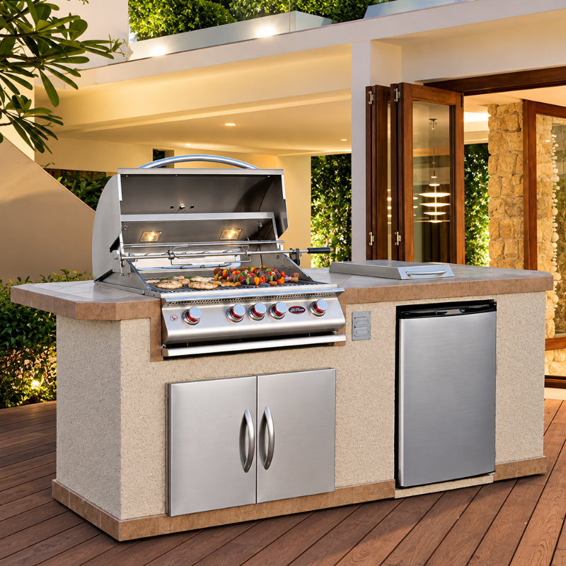 Cal Flame Escape Series Bel Air Q BBQ Island with Grill BBK-810: Prefab Compact Outdoor Kitchen