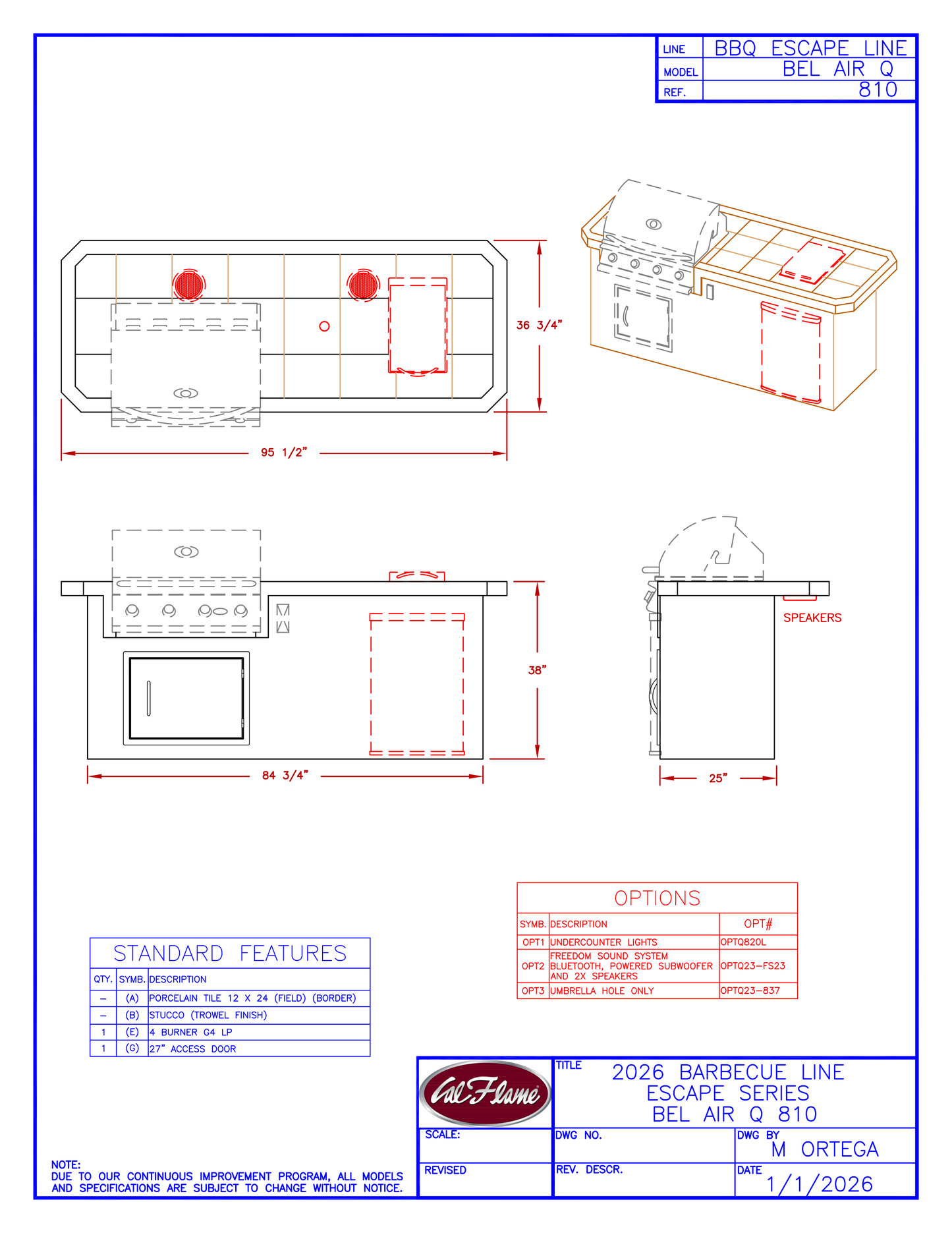 Cal Flame Escape Series Bel Air Q BBQ Island BBK-810