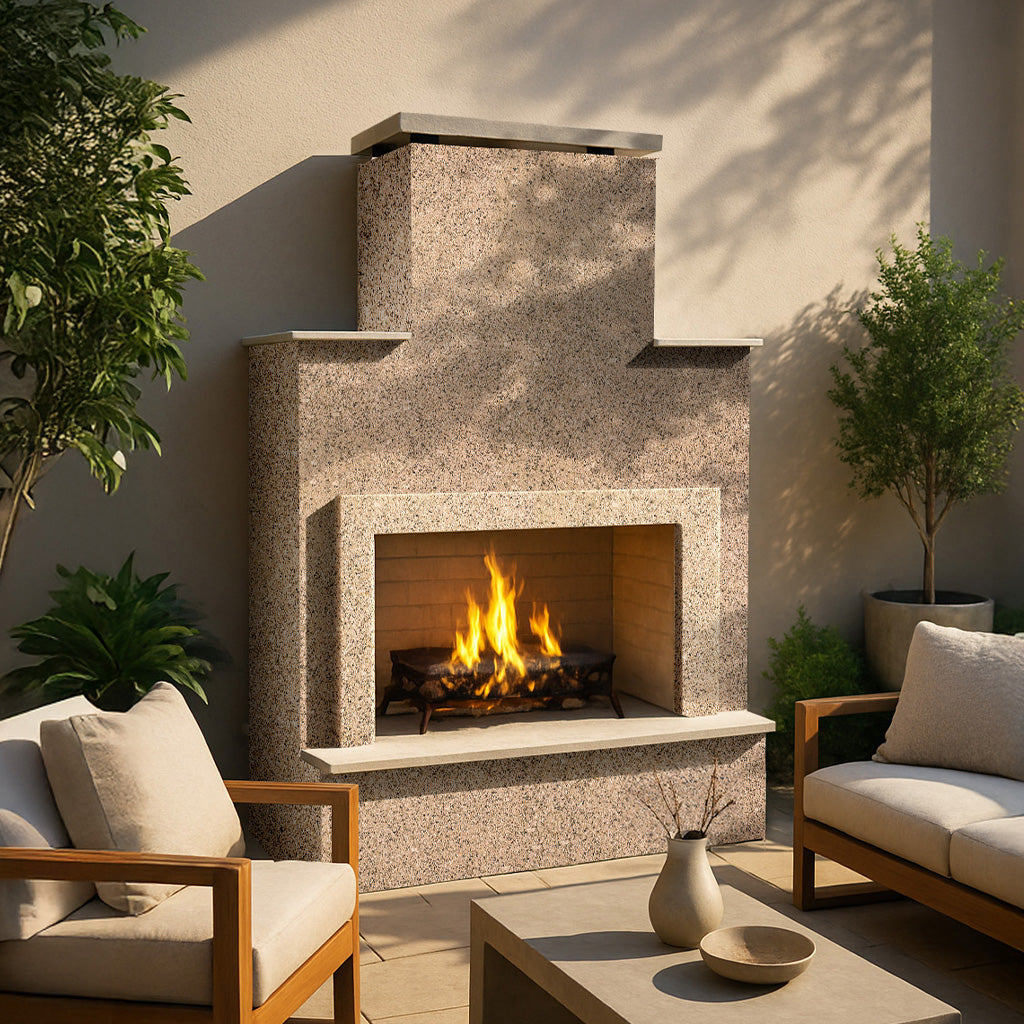 Cal Flame Escape Series Cancun - Contemporary Outdoor Gas Fireplace with Bottom Mantel FRP903-2