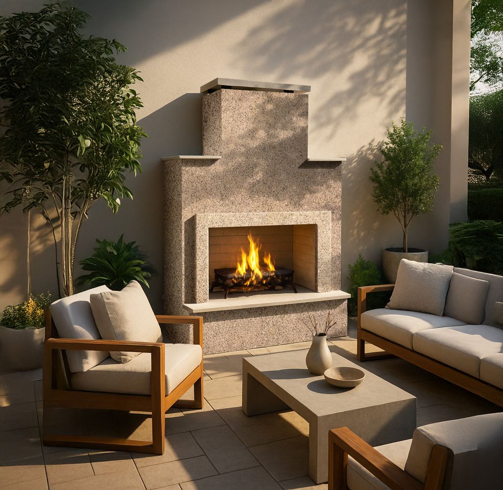 Cal Flame Escape Series Cancun - Contemporary Outdoor Gas Fireplace with Bottom Mantel FRP903-2