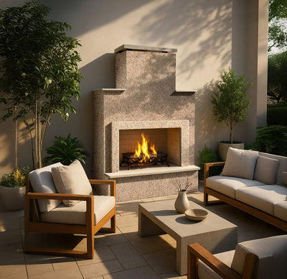 Cal Flame Escape Series Cancun - Contemporary Outdoor Gas Fireplace with Bottom Mantel FRP903-2