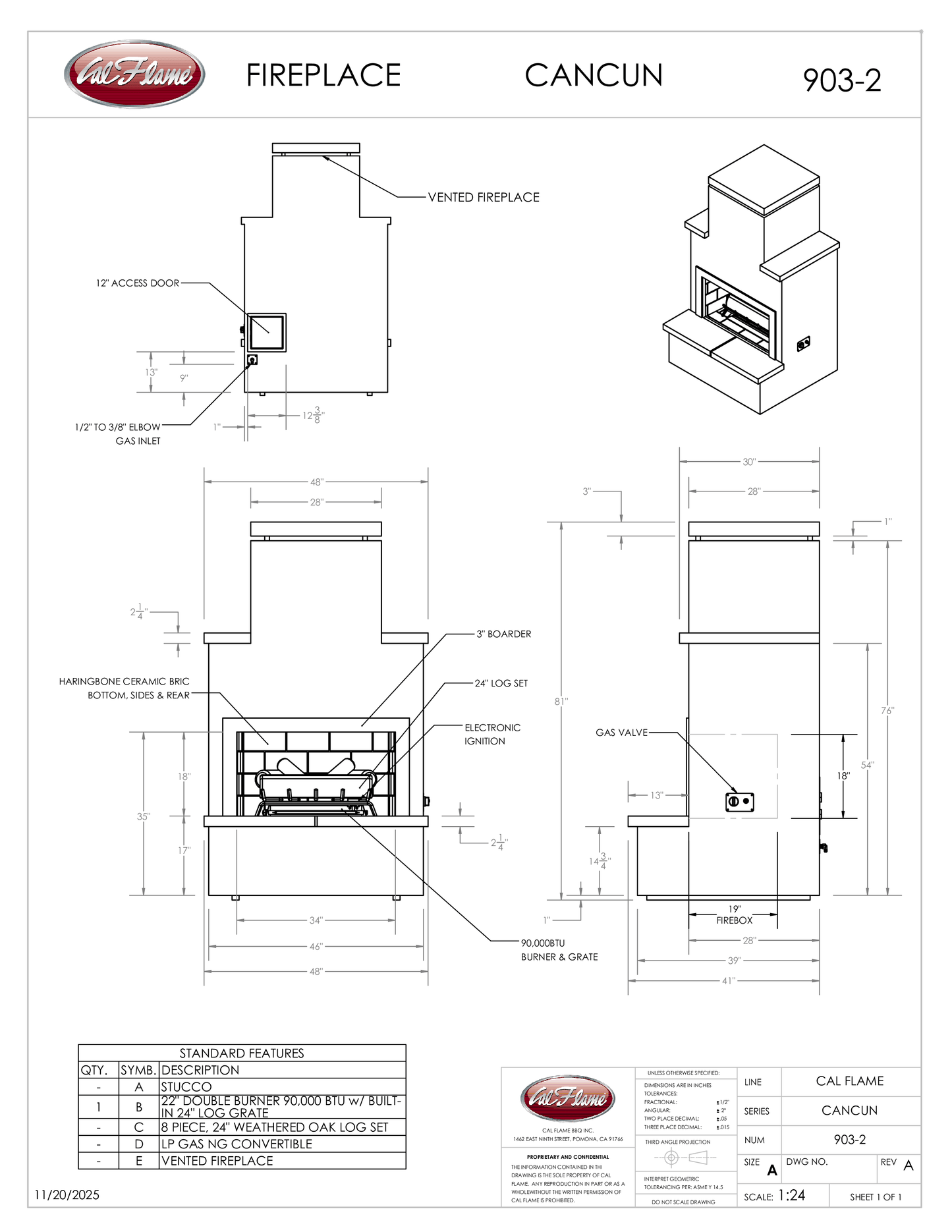 Cal Flame Escape Series Cancun - Contemporary Outdoor Gas Fireplace with Bottom Mantel FRP903-2
