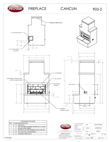 Cal Flame Escape Series Cancun - Contemporary Outdoor Gas Fireplace with Bottom Mantel FRP903-2