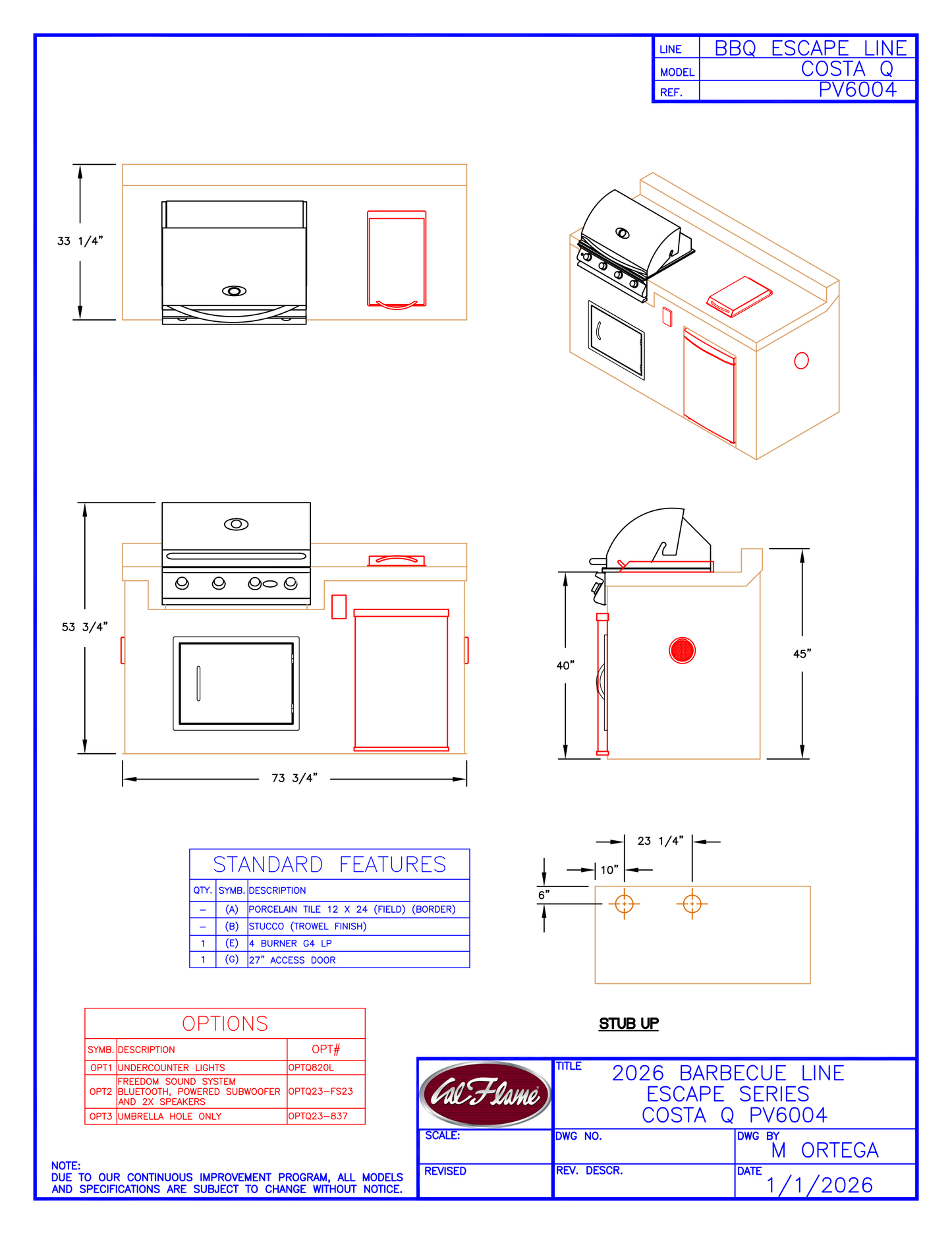 Cal Flame Escape Series Costa Q BBQ Island PV6004