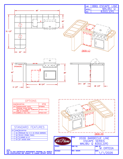 Cal Flame Escape Series Malibu Q BBQ Island BBK-830 R/L