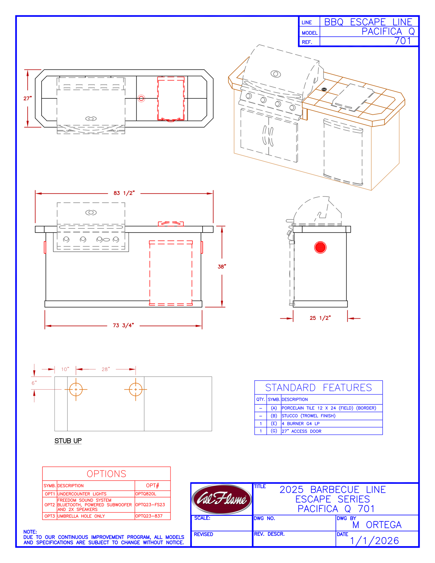 Cal Flame Escape Series Pacifica Q BBQ Island BBK-701