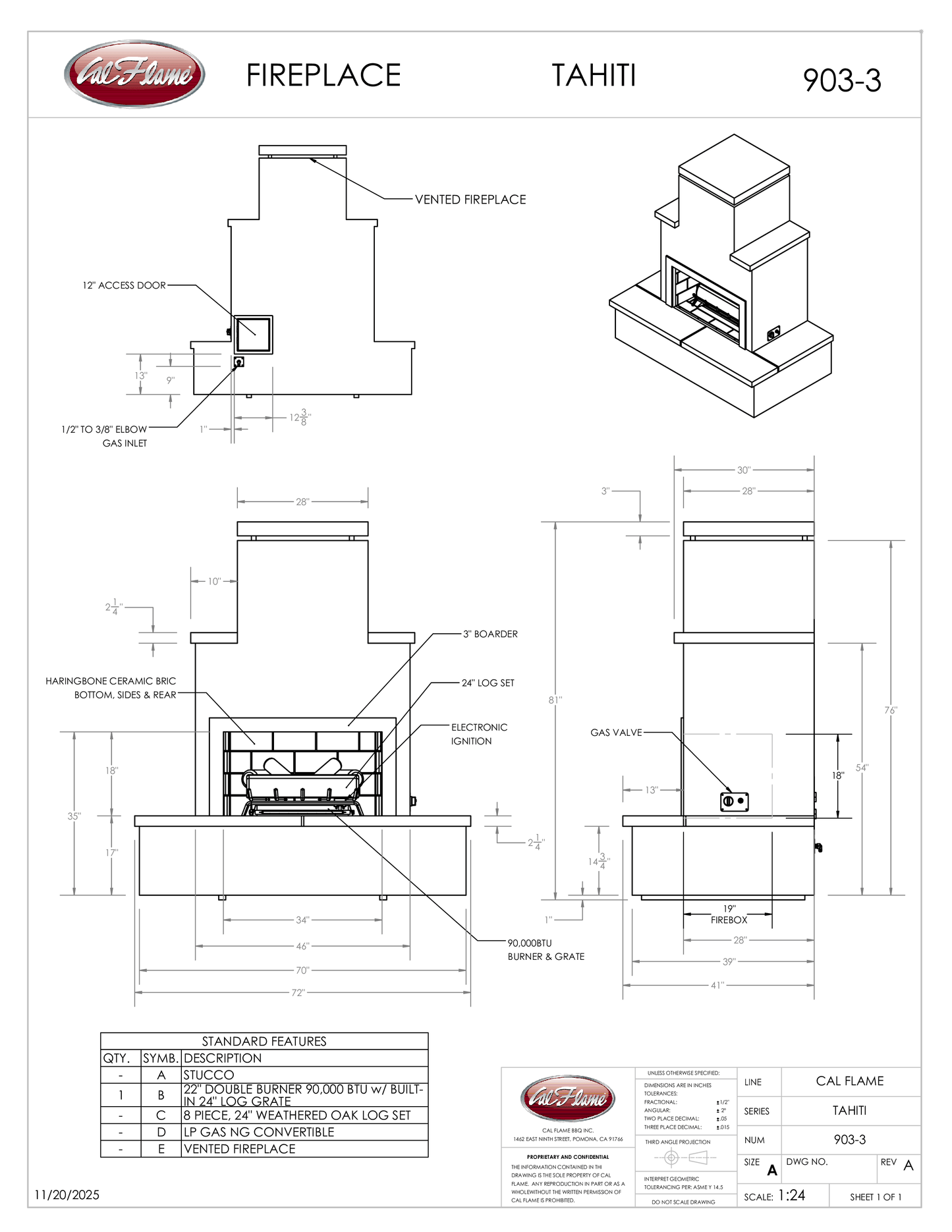 Cal Flame Escape Series Tahiti - Contemporary Outdoor Gas Fireplace with Bottom Mantel FRP903-3
