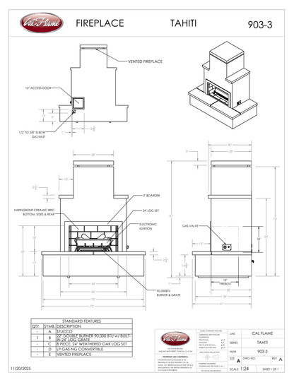 Cal Flame Escape Series Tahiti - Contemporary Outdoor Gas Fireplace with Bottom Mantel FRP903-3