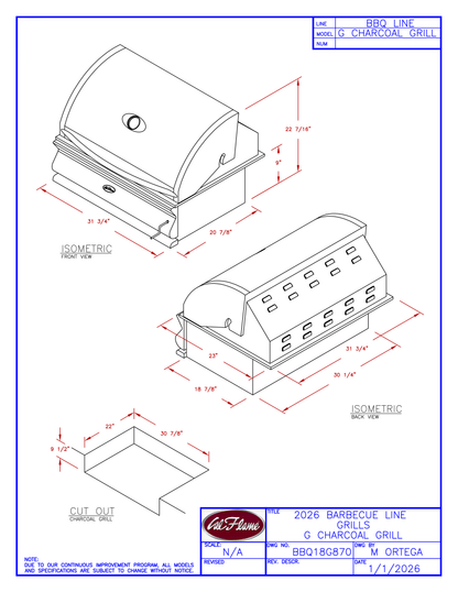 Cal Flame G Series Built-In Charcoal Grill BBQ18G870
