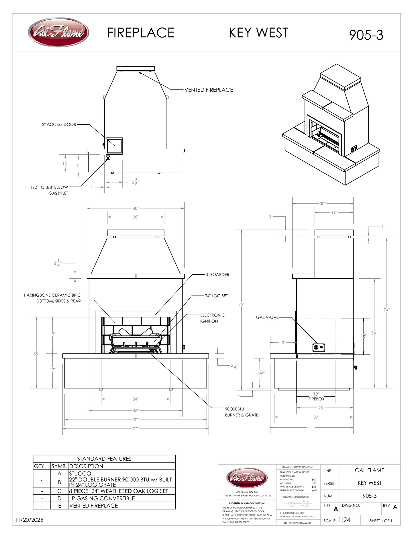 Cal Flame Platinum Series Key West - Modern Outdoor Gas Fireplace with Wrap Around Mantel FRP905-3