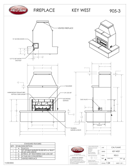 Cal Flame Platinum Series Key West - Modern Outdoor Gas Fireplace with Wrap Around Mantel FRP905-3
