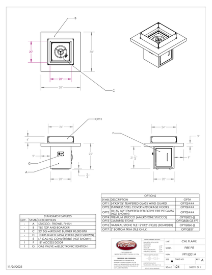 Cal Flame Mesa - Modern Contemporary Outdoor Gas Fire Pit FPT-S201M