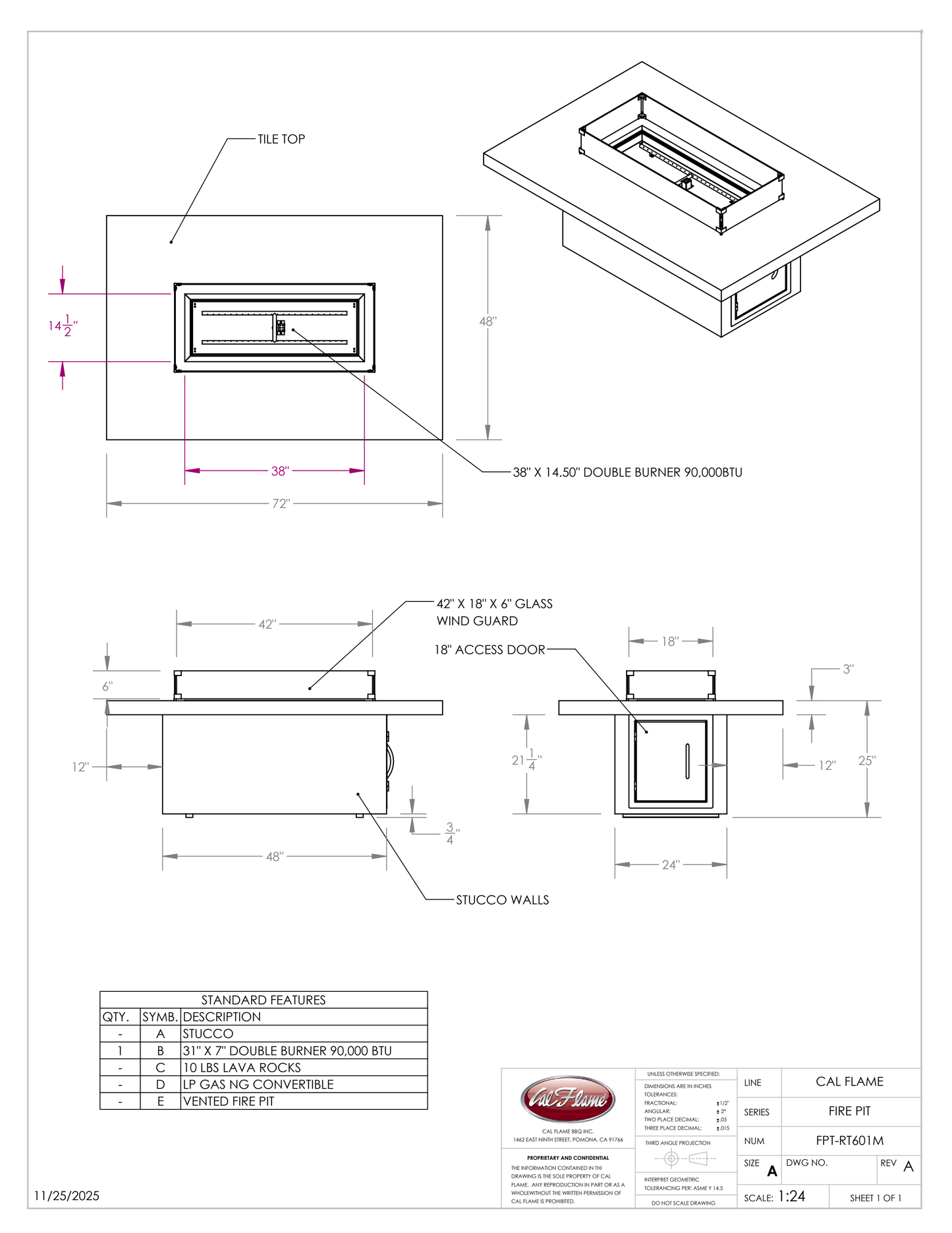 Cal Flame Mojave - Contemporary Outdoor Gas Fire Pit FPT-RT601M