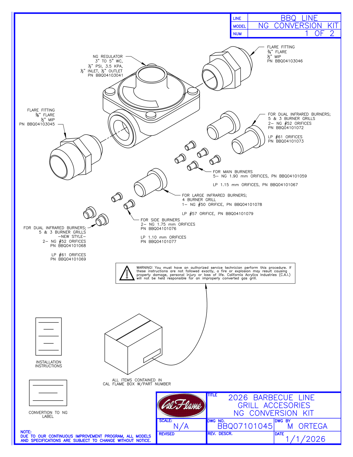 Cal Flame Natural Gas (NG) Conversion Kit BBQ07101045