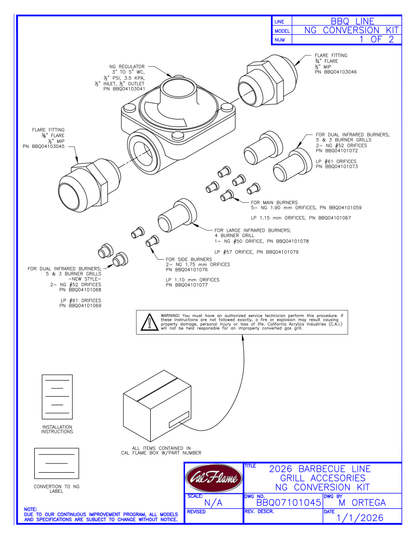 Cal Flame Natural Gas (NG) Conversion Kit BBQ07101045