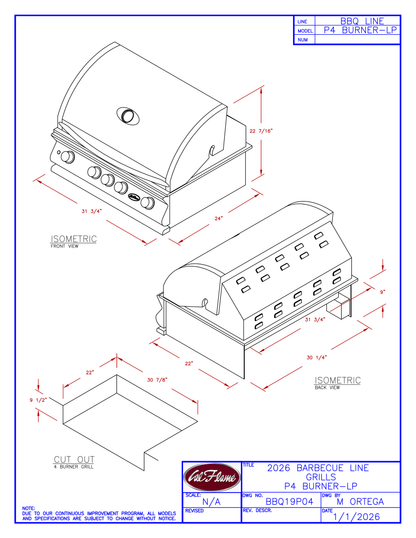Cal Flame P Series 4 Burner Built-In Gas Grill BBQ19P04