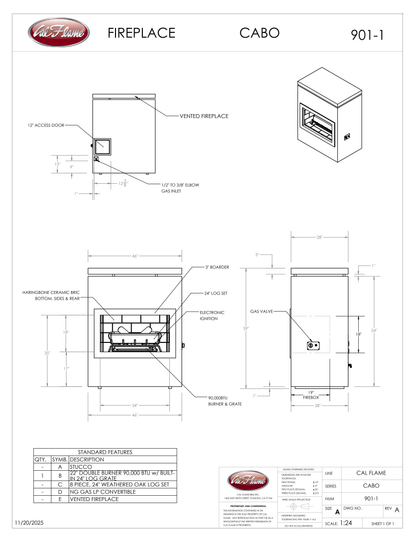 Cal Flame Patio Series Cabo - Modern Outdoor Gas Fireplace FRP901-1
