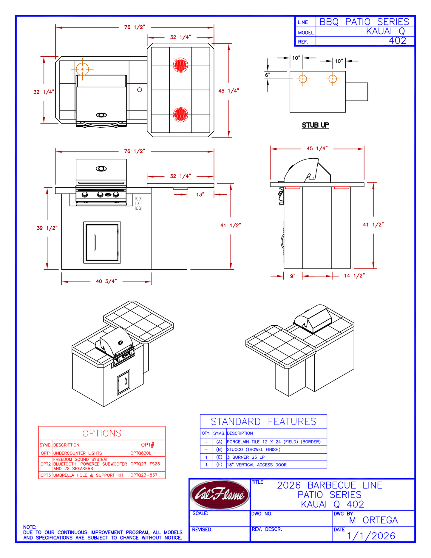 Cal Flame Patio Series Kauai Q BBQ Island BBK-402