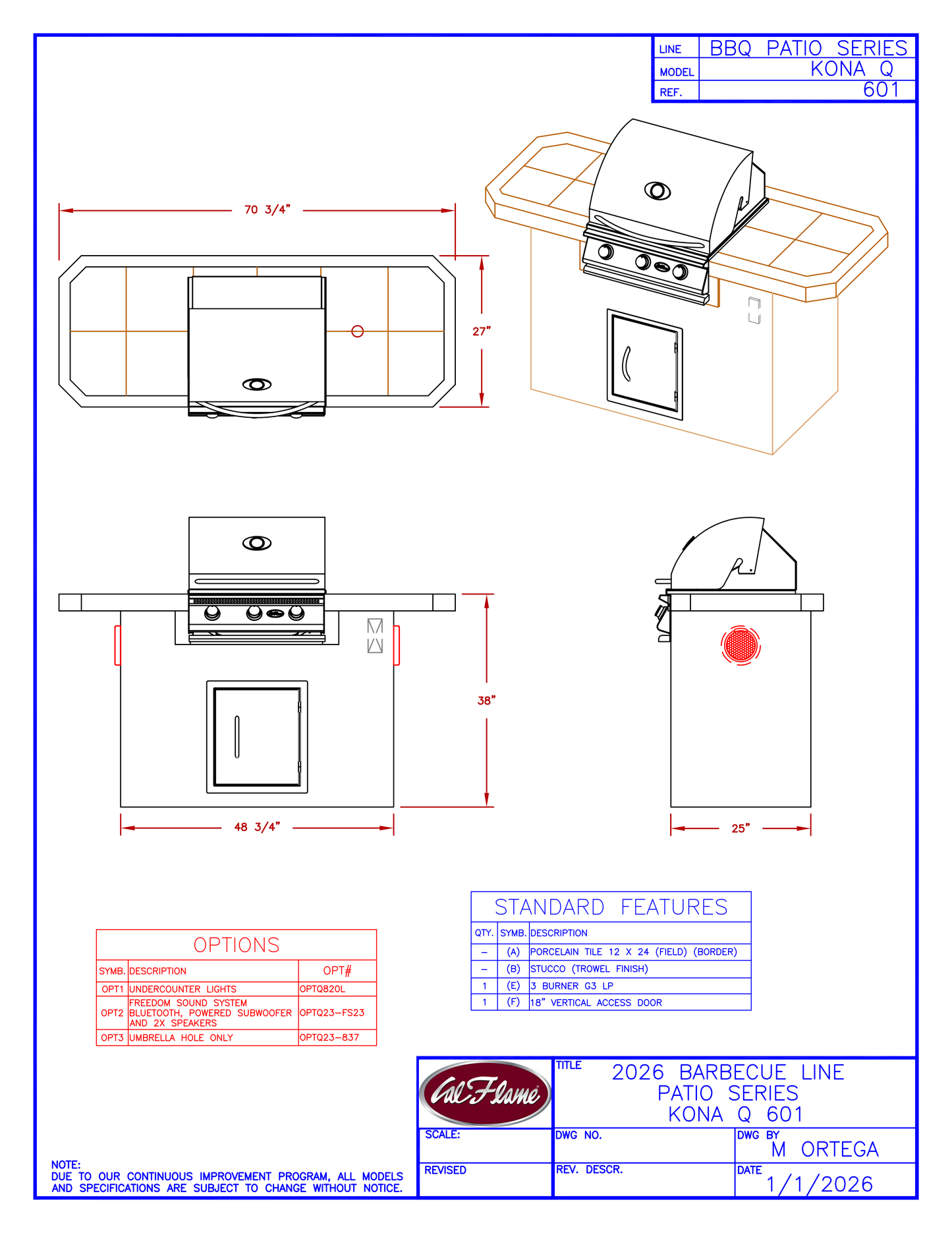 Cal Flame Patio Series Kona Q BBQ Island BBK-601
