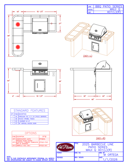 Cal Flame Patio Series Maui Q BBQ Island BBK-401 R/L