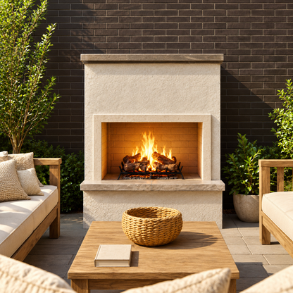 Cal Flame Patio Series Monterey - Modern Outdoor Gas Fireplace with Bottom Mantel FRP901-2